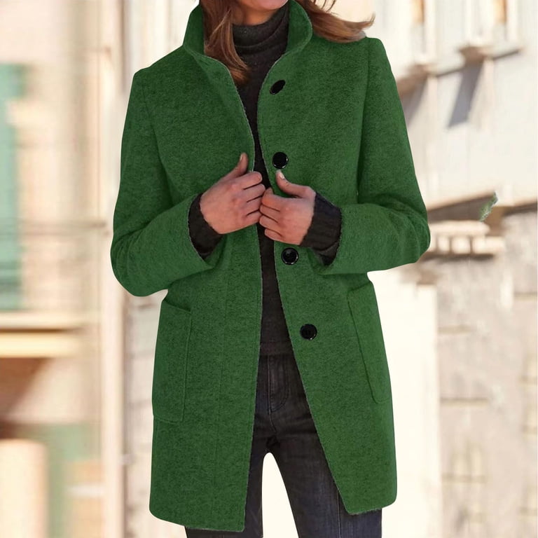 Mohiass Wool Trench Coat Women Casual Stand Collar Winter Coats