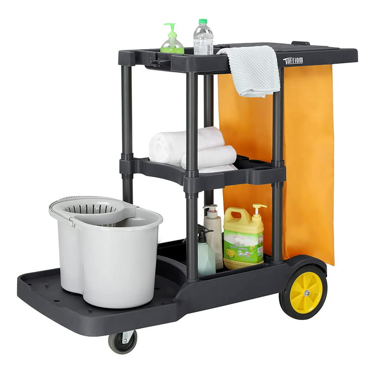  Janitorial cart Housekeeping cart Cleaning Cart on Wheels  Housekeeping Caddy with Shelves Broom mop Holder : Industrial & Scientific