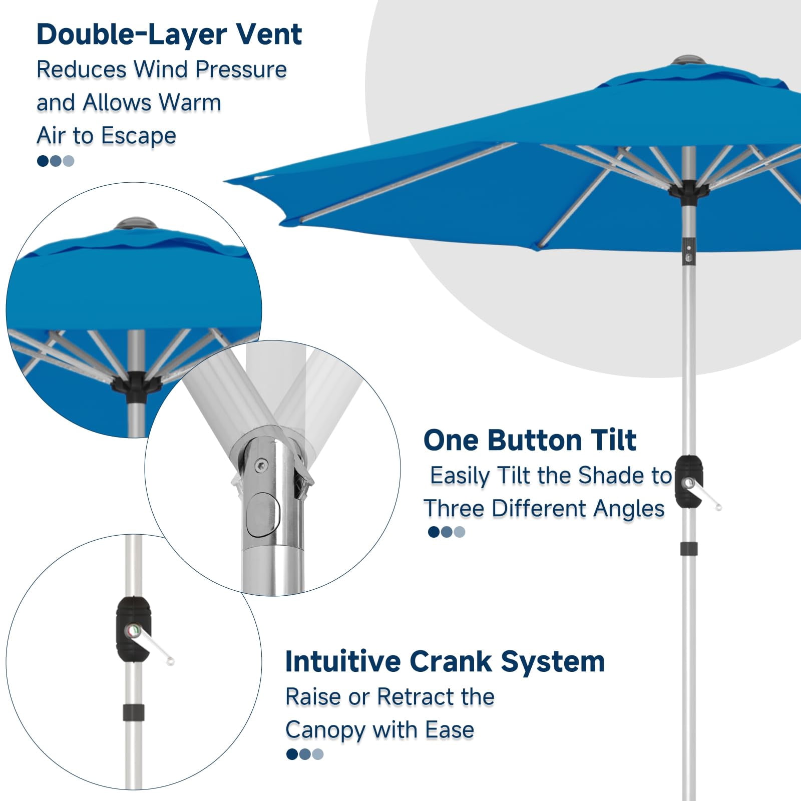 10FT Aluminum Outdoor Patio Umbrella, Fade-Resistant Market Umbrella with Push Button Tilt Function, 8 Sturdy All-Aluminum Ribs for Gardens, Patios, Backyards & Pools (Royal Blue)