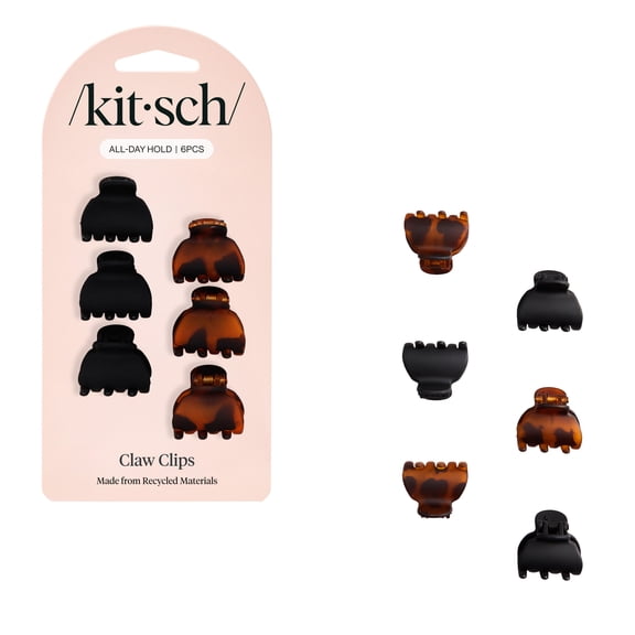 Kitsch Recycled Plastic Classic Claw Clips, Black, 6 ct (6 Pack)