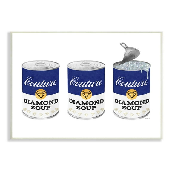 Stupell Industries Vintage Condensed Soup Fashion Cans Bold Blue Couture, 15 x 10, Design by Amanda Greenwood