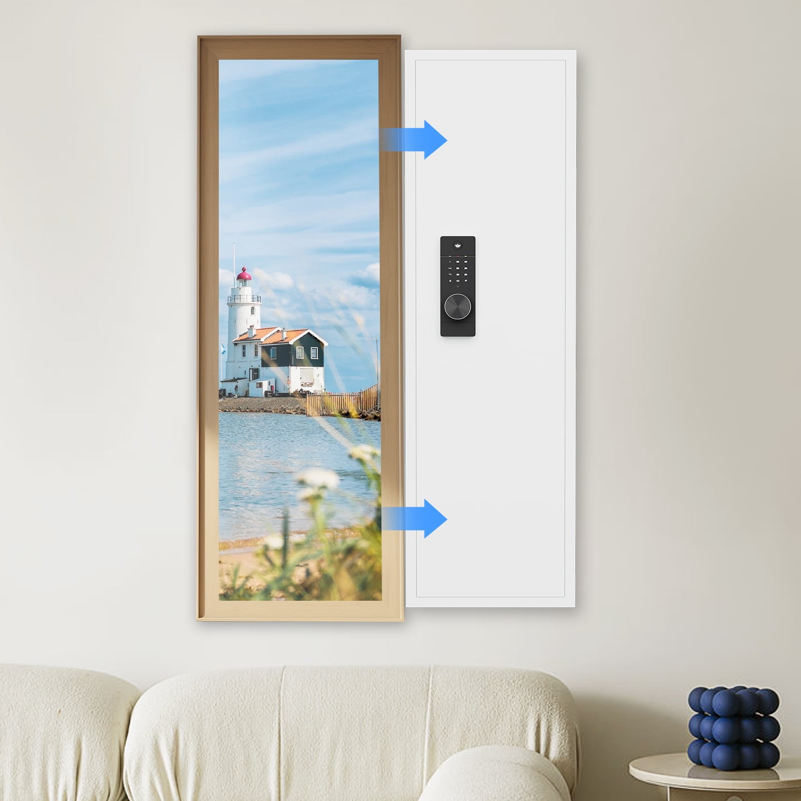 53.15" Wall Safe, Digital Wall Safe Between the Studs with Dual Alarm ＆ Mute Mode, Hidden Wall Safe with Adjustable Shelve, Magnetic Support & Key Hook