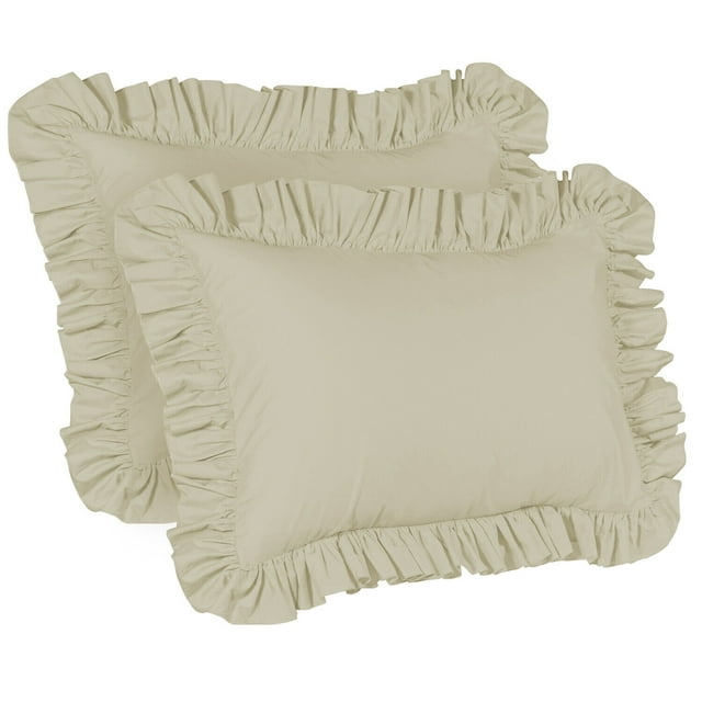 2 Pack Ruffle Pillowcase, Solid Ruffled Pillow Sham, Poly/Cotton
