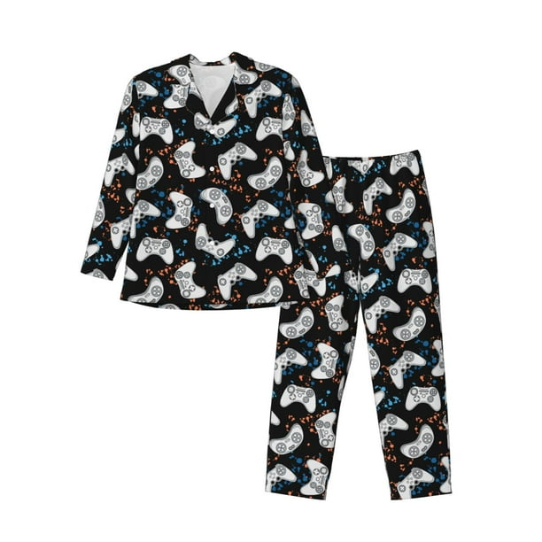Balery Game Pijama para Hombre de Dos Piezas con Manga Larga, Conjunto de Dormir y Descanso Suave con Bolsillos-Small