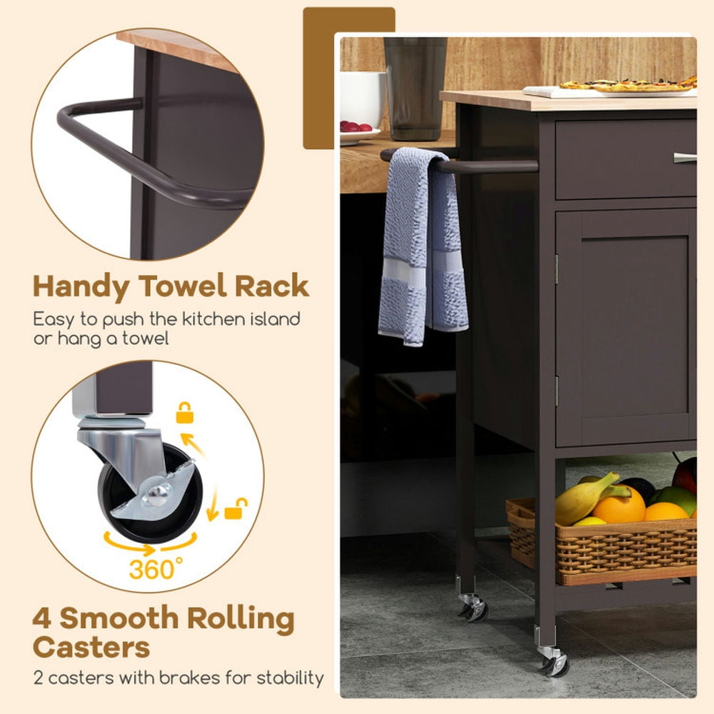 YYAo Kitchen Islands Carts,Rolling Kitchen Island Cart with Drawer and Towel Rack-Brown