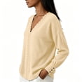 thumbnail image 2 of yillto Womens Tops Lace V Neck Ribbed Long Sleeve Dressy Fashion Elegant Loose Blouses Sweater, 2 of 6