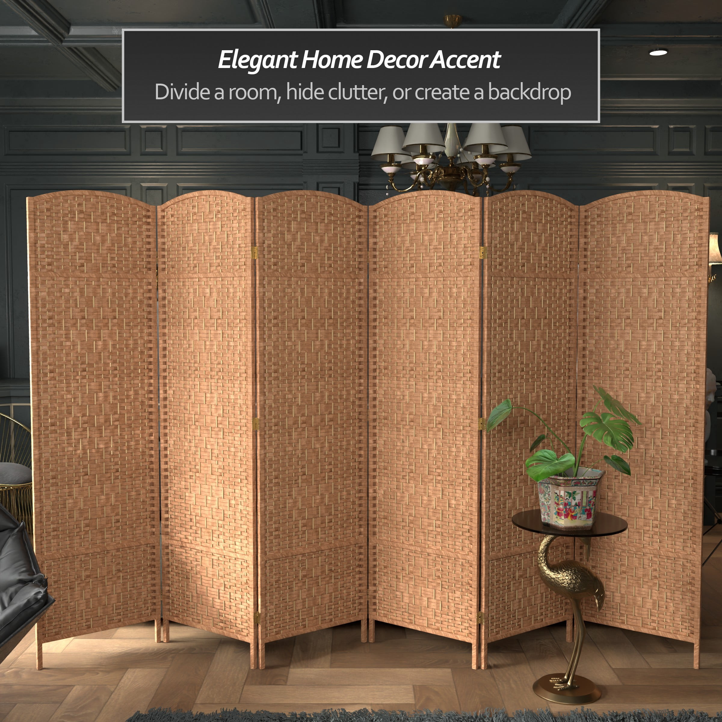 Red Lantern 6 ft. Tall Diamond Weave Fiber Room Divider - Natural - 6 Panel