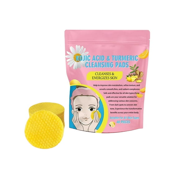 Jnimsy 40Pcs Kojic Acid Cleansing Pads, Dark Spots Makeup Removal, Compressed Turmeric Facial Sponges for Gentle Exfoliating