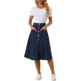 thumbnail image 2 of MODA NOVA Juniors' A-Line Stretchy High Waist Buttons Front Flowy Midi Skirts with Pockets M Dark Blue, 2 of 4