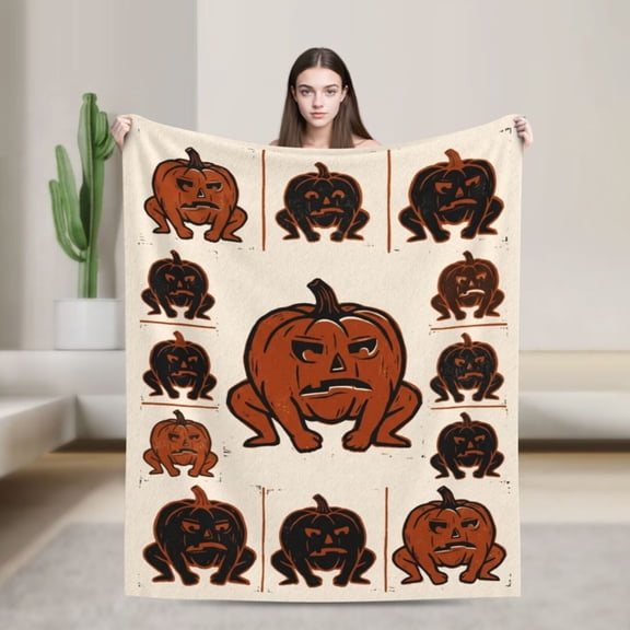 Pumpkin Blanket Cute Pumpkin Pattern, Autumn Harvest Decorative Flannel Throw Blanket for Couch Bedroom Home Decor 50x40