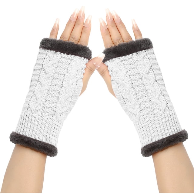 Guantes de invierno para mujer, calentadores de muñecas y brazos, de punto liso, largos, sin dedos, manoplas para mujer