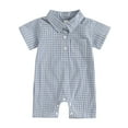 thumbnail image 2 of Hrsba Kids Casual Jumpsuit Rompers, KidsRompers For 0-12 Month Boys Stylish Casual Short Sleeve Collared Romper With Pocket And Plaid Print, 2 of 4