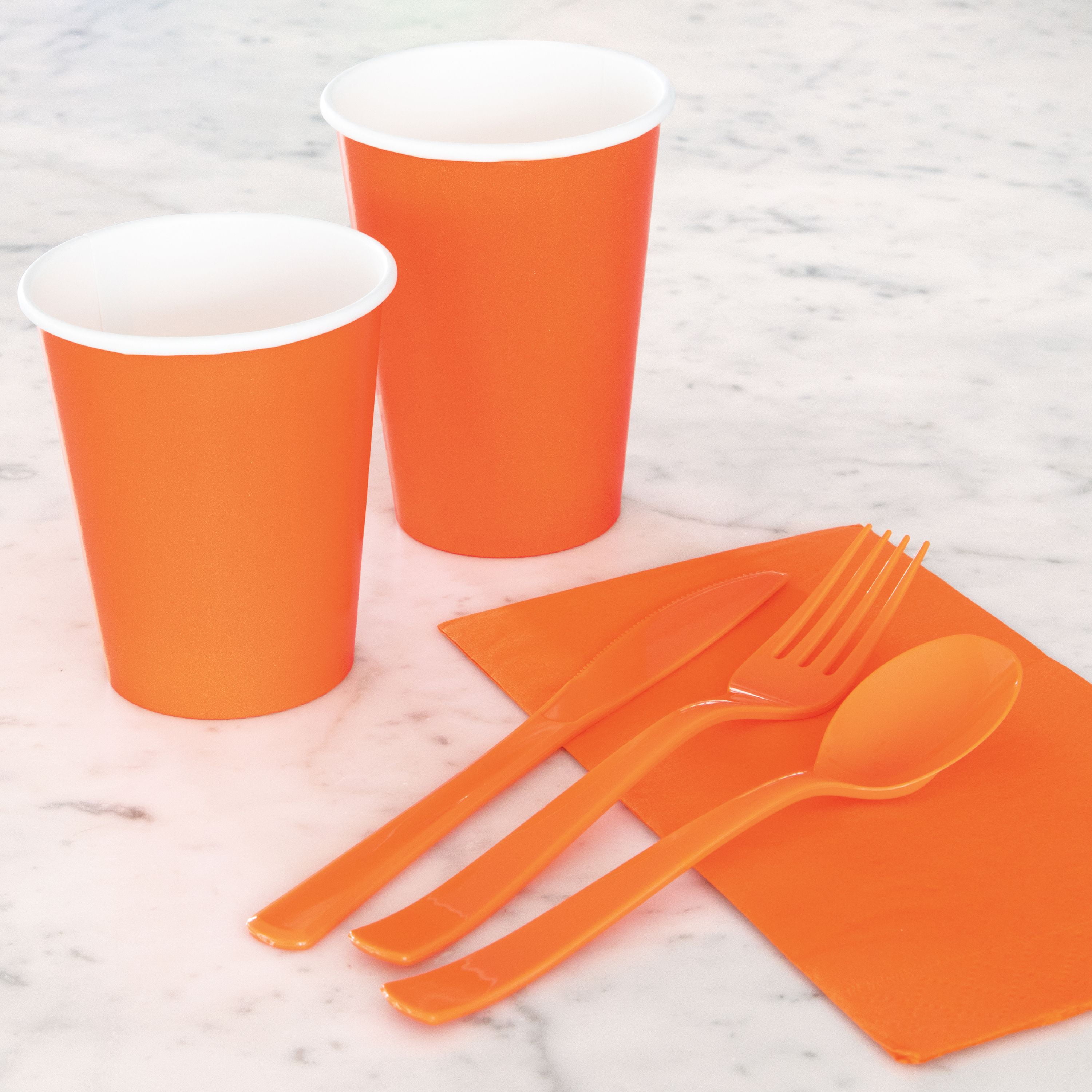 100 Paper Cups ORANGE & LIDS Party Tableware Catering Supplies Kids DIY Creating 