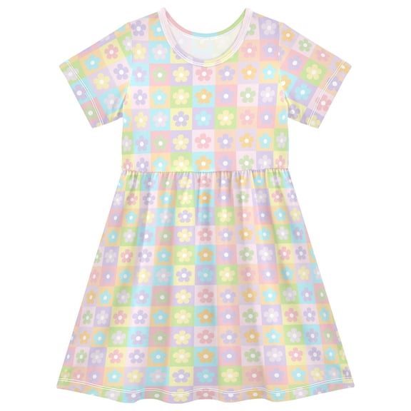 joogoo Cute Small Flowers Girls' Short Sleeve Dress Kids Dresses 5-6T