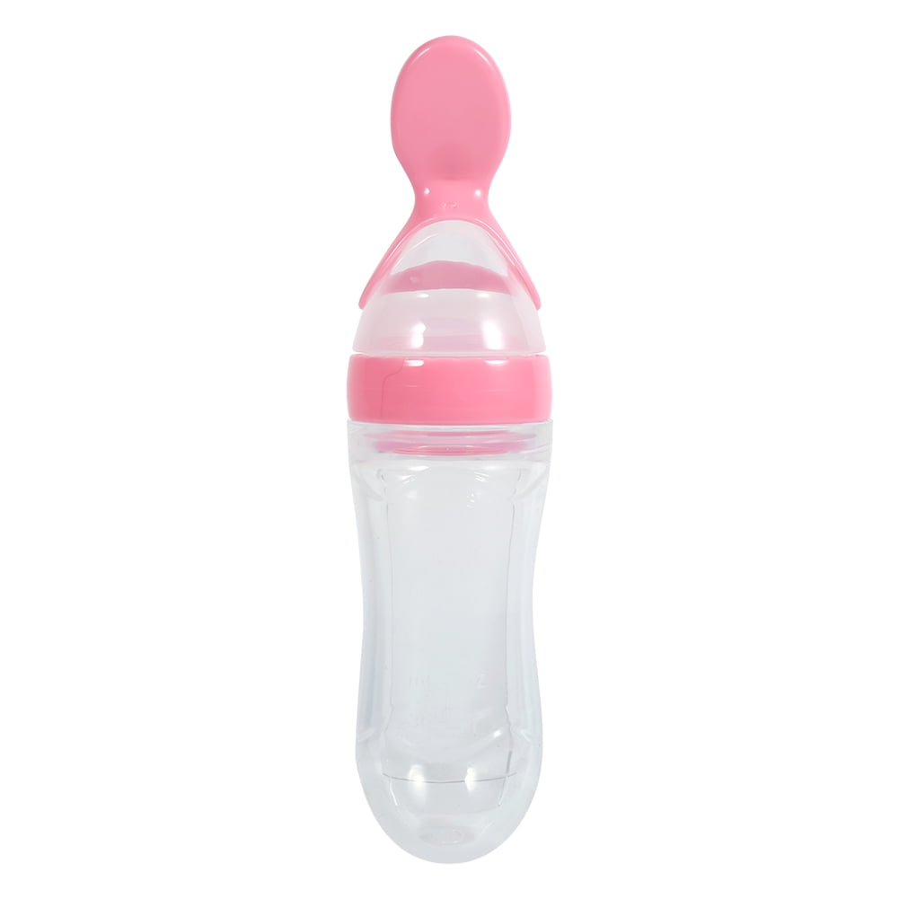 Silicone Squeeze Bottle Baby Feeding, 1pc 90ml Bottle with Spoon New Food Cereal Feeder Hot, Food Dispensing Spoon[Pink ]