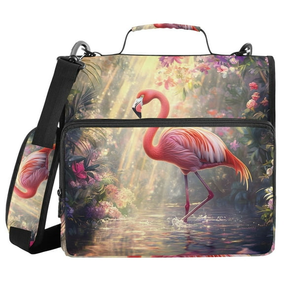 3 Ring Zipper Binder with Shoulder Strap Waterproof Trapper Keeper 1.5 Inch D-Ring 500 Sheets Capacity Flamingos Dance in Forest Water