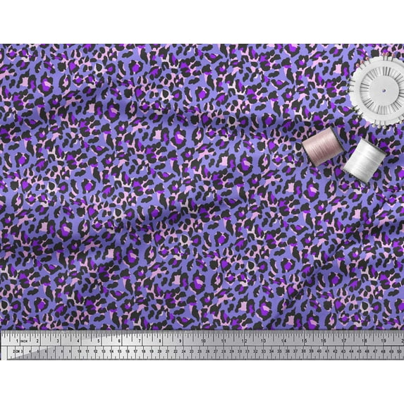 Soimoi Purple Cotton Voile Fabric Leopard Animal Skin Print Fabric by The Yard 42 Inch Wide