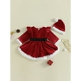 thumbnail image 5 of Miaouyo Infant Baby Girls Christmas Romper Dress 1 3 6 9 12 18 Months Plush Patchwork Long Sleeve Jumpsuits and Cute Santa Hat Set, 5 of 9