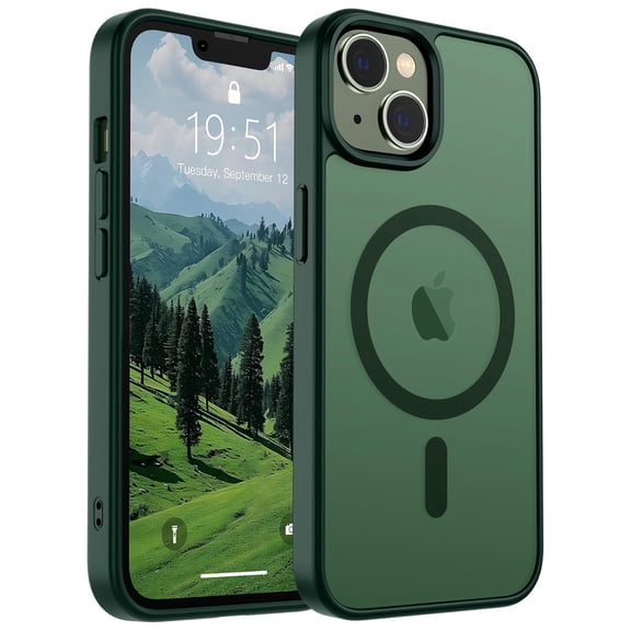 AMAGA for iPhone 13 / iPhone 14 Case [Compatible with Magsafe] Translucent Matte Magnetic Phone Cover, Military Grade Drop Protection Shockproof Phone Cover, Forest Green
