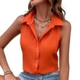 thumbnail image 2 of Womens Sleeveless Button Down Shirt Tops V Neck Business Casual Collared Blouses Tank Top Orange Red S, 2 of 8