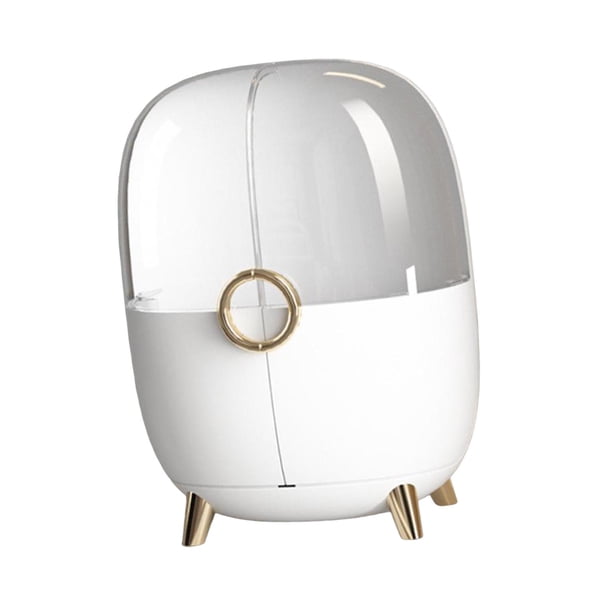 Organizador de maquillaje de gran capacidad, dos niveles con asa, ideal para tocador. Blanco