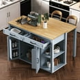 thumbnail image 3 of Xspracer 47 inch Kitchen Island with Extendable Dining Table, Rubber Wood Veneer Kitchen Table with Internal Storage Rack, Power Outlet, Kitchen island with Storage 2 Drawers 2 Cabinet,Grey Blue, 3 of 26