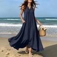 thumbnail image 3 of YuXingFu Cotton Dresses Casual Summer Maxi V-Neck Plus Size Womens Dress Sleeveless Flowy Long Casual Summer Navy XXL, 3 of 9