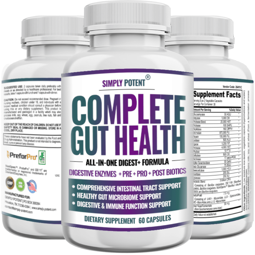 Simply Potents Bacillus Probiotics, Digestive Enzymes & Prebiotics Supplement, 60 Capsules