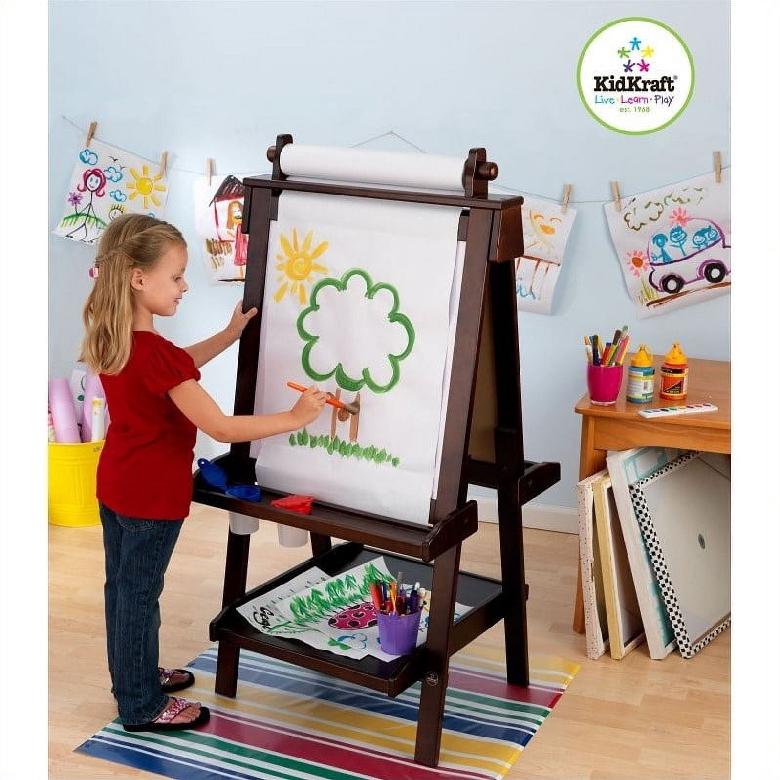 KidKraft Deluxe Wood Easel with Chalkboard, Dry Erase, Paper Roll & Paint Cups - Espresso