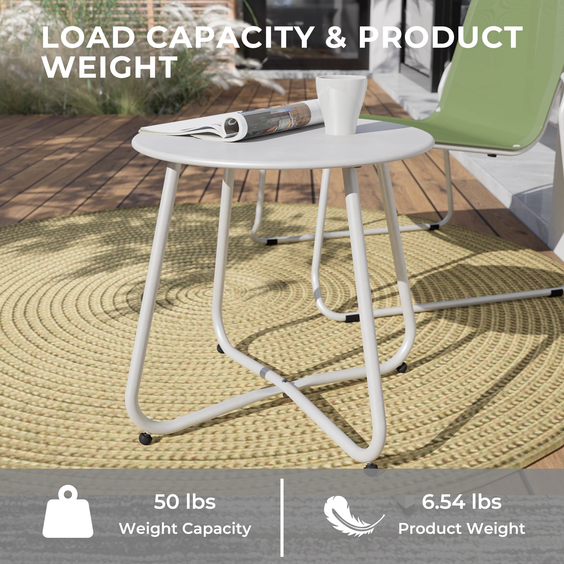 Grand Patio Outdoor&Indoor Steel Patio Side Table, Weather Resistant Outdoor Small Round End Table for Patio, Yard ,Balcony, Garden, Living Room, Bedroom,White