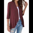 thumbnail image 3 of Cárdigan Abierto para Mujer, 3/4, Tejido Suave Drapeado, Color Vino Tinto, Talla M, 3 of 7