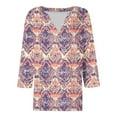 thumbnail image 6 of Zedker Casual Loose Fits V-Neck Tunic Tops for Women,Elegant Unique Printed Blouses with 3/4 Sleeve, Comfy Soft Shirts for Fall,Pink,XXL, 6 of 7