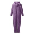 thumbnail image 5 of jobturf Girls Pajama Onesies Fuzzy Fleece Long Sleeve Hooded Rompers Casual Kids Full Zip up One Piece Cute Sleepwear 5-15 Years, 5 of 5