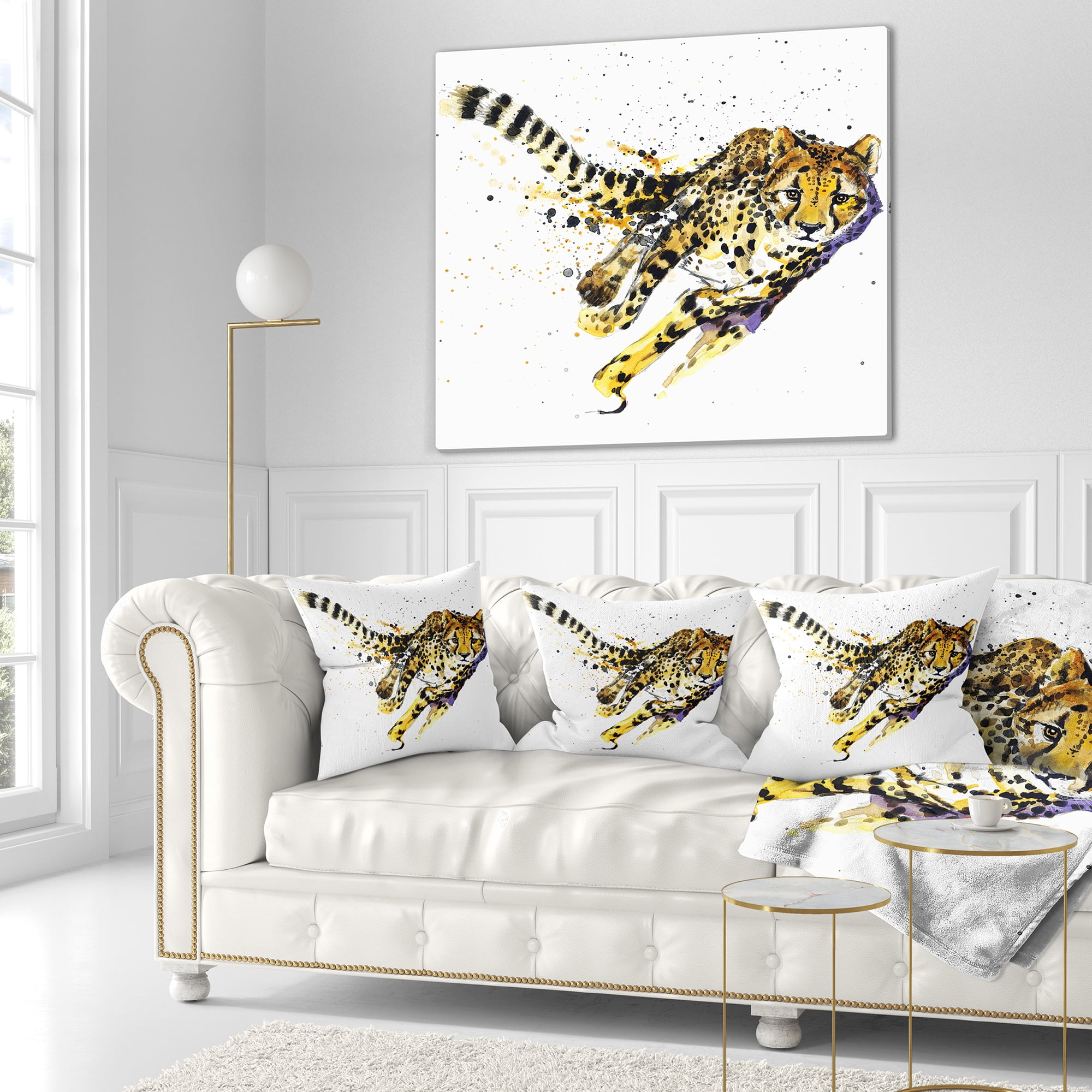 Designart Cheetah Illustration Artwork - Animal Throw Pillow - 16x16
