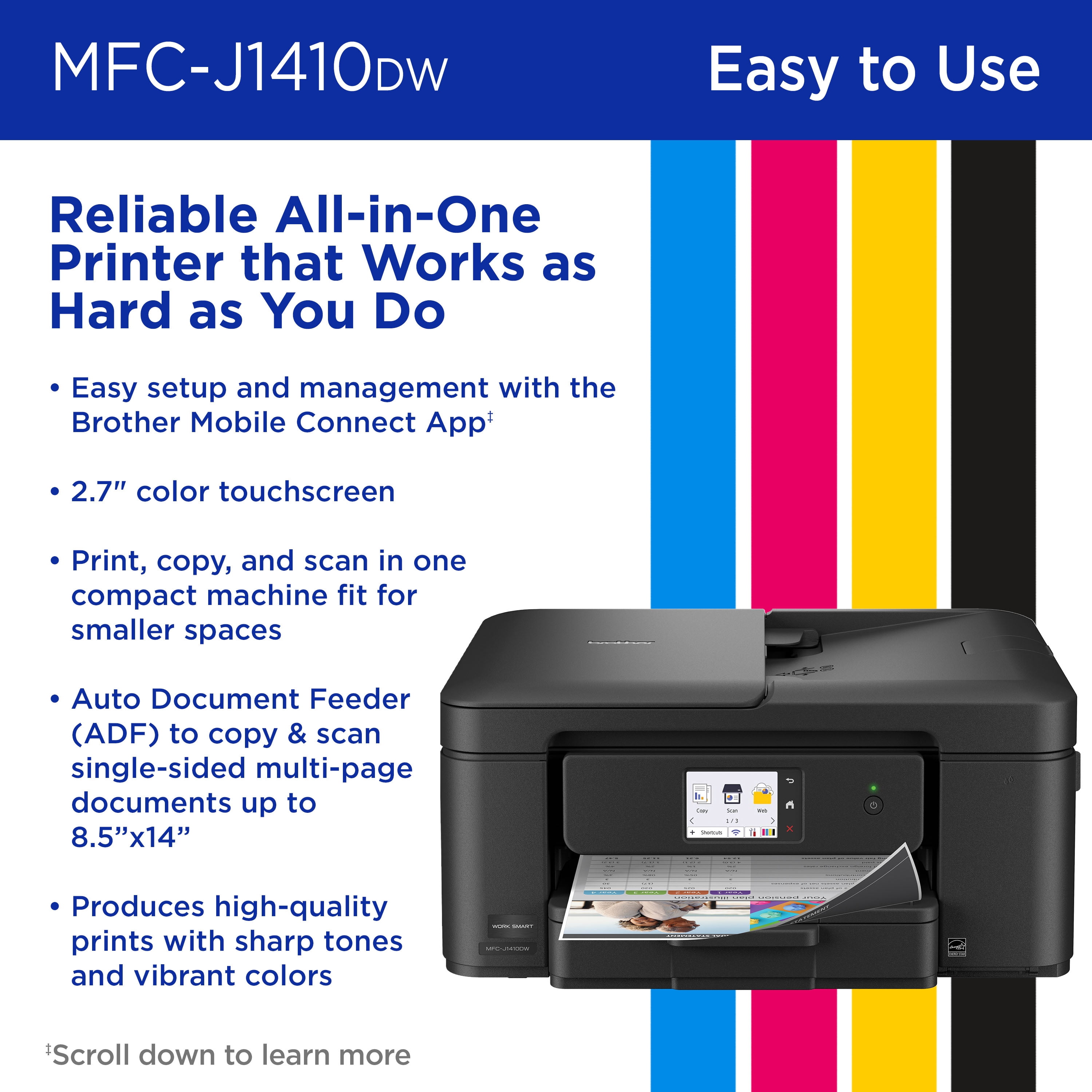 Brother Work Smart 1410 MFC-J1410DW Wireless Color Inkjet All-in-One Printer with 2.7” Color Touchscreen and Automatic Duplex Printing
