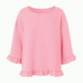 thumbnail image 6 of Towmus Womens 3/4 Sleeve Tops Knit Cotton Ladies Blouses Crew Neck T Shirts for Women Loose Fit Ruffle Sleeve Tunic Tops, 2XL, Red, 6 of 8