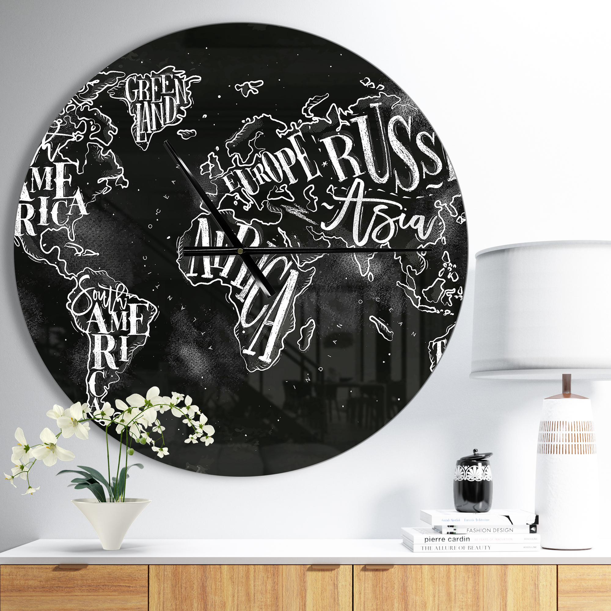 Designart 'Vintage Chalk Worldmap ' Modern wall clock