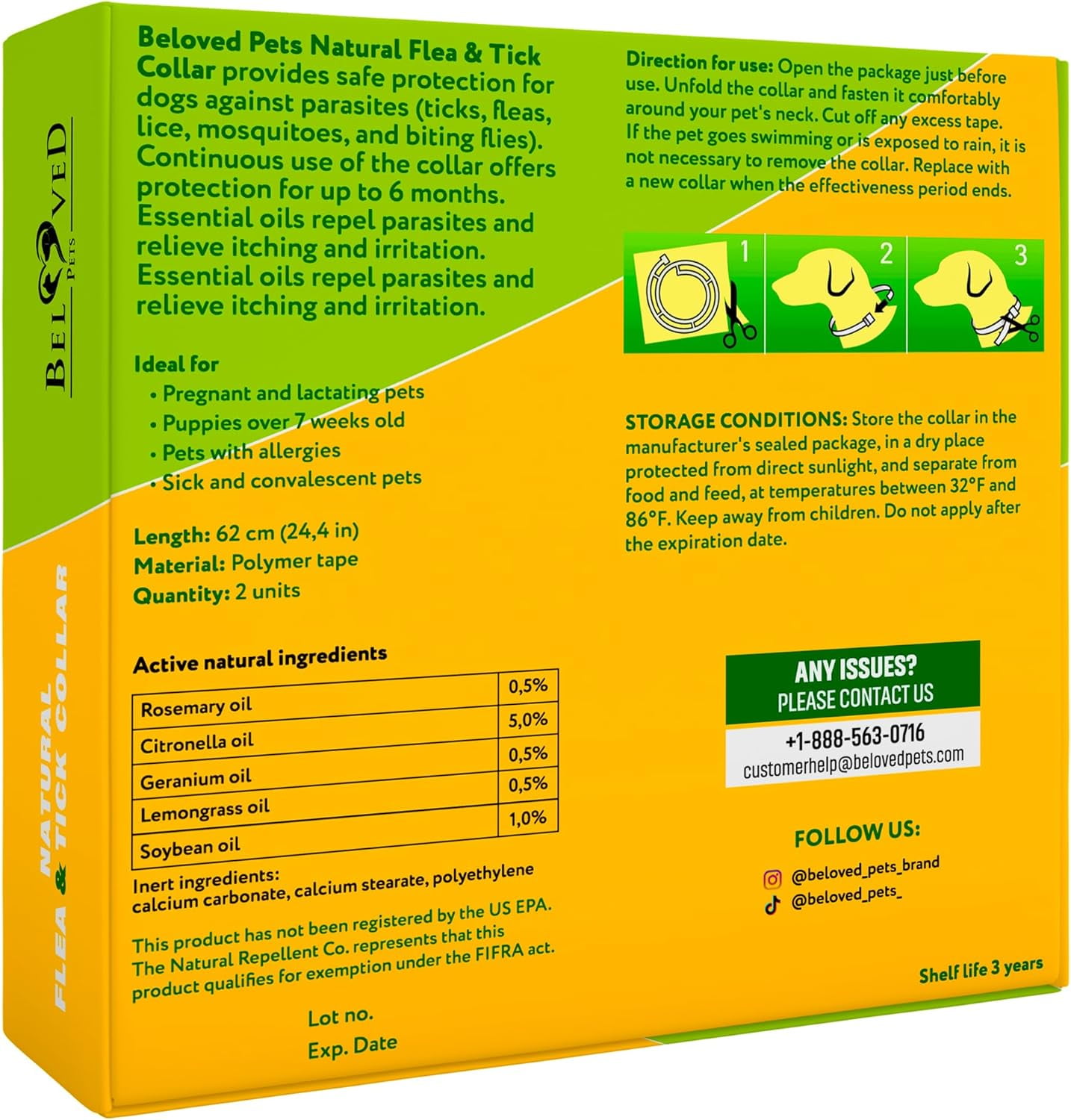 Natural Flea & Tick Collar for Dogs - 12 Months of Prevention & Safe Treatment, Anti-Flea and Tick Essential Oil Repellent (1 Pack, 2 Count)