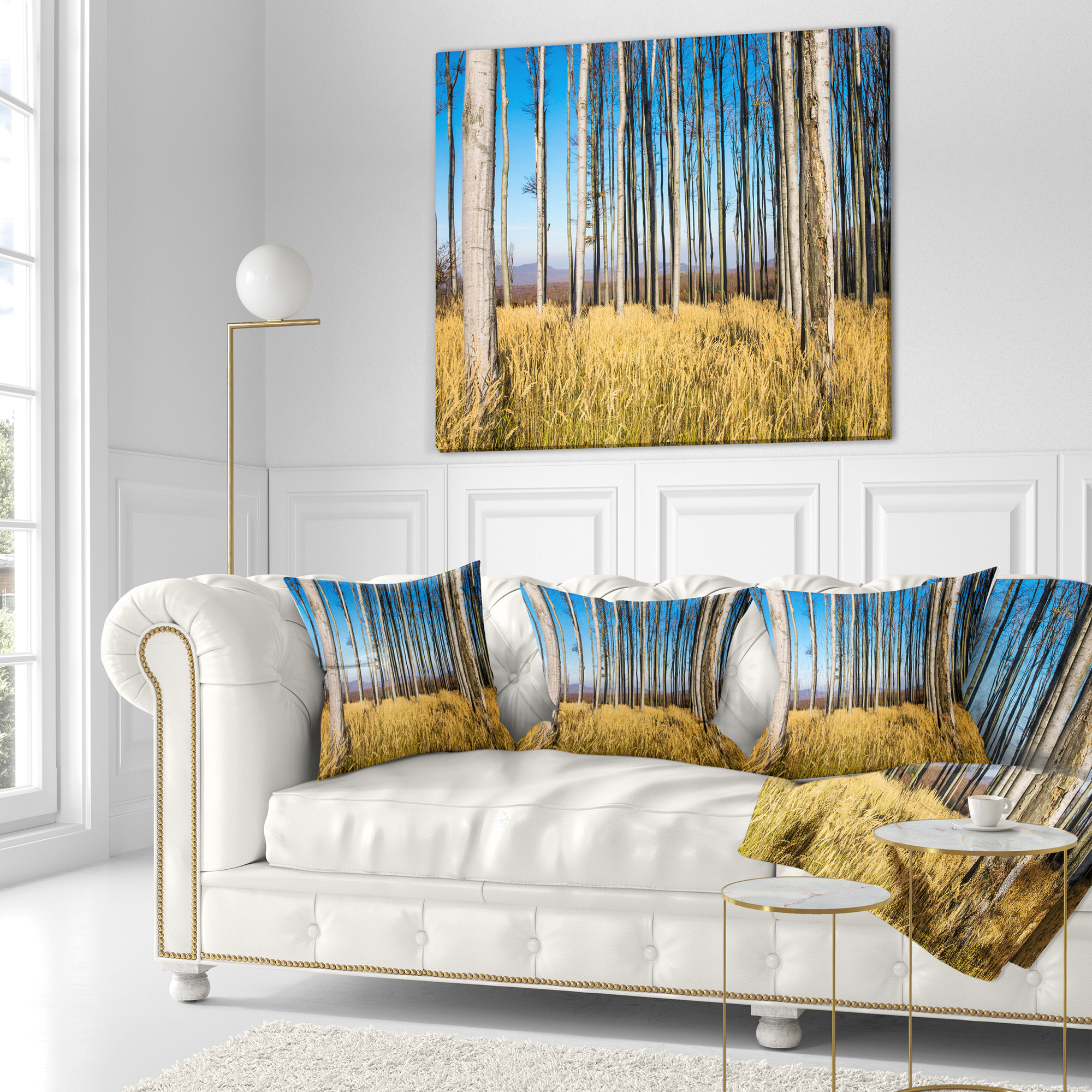 Designart Clear Sky and Bush in Thick Forest - Modern Forest Throw Pillow - 18x18