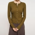 thumbnail image 2 of safuny Women's Button Down Crew Neck Classic Lightweight Cardigan Sweater Long Sleeve Regular Length Ribbed Knit Cardigan Coffee _a S, 2 of 3