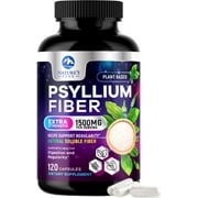 Psyllium Husk Fiber Supplement 1500mg - Vegan Prebiotic, Soluble Fiber for Daily Digestive Health & Regularity Support, Natural Psyllium Powder Caps, Sugar-Free, Non-GMO & Gluten-Free - 120 Capsules