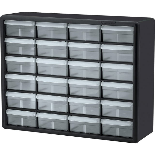 Akro-Mils 10124 Plastic Storage Cabines 24-Drawer 6-3/8-Inch x20-Inch x16-Inch BK/CL