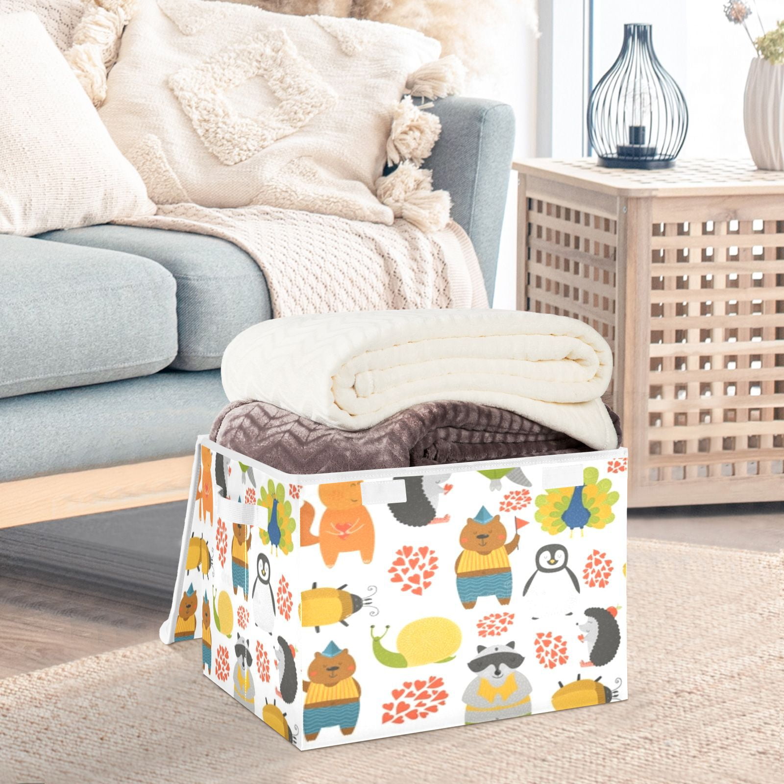 Cute animal pattern background Storage Bins with lid, Decorative Boxes for Shelves, Closet Organizer Basket with Handles, Large,
