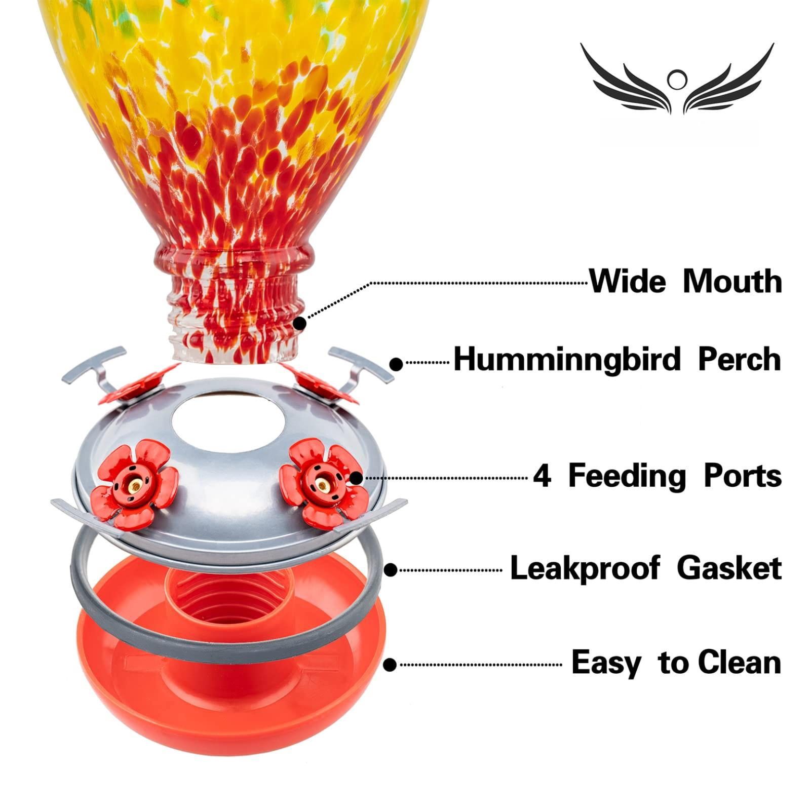 Rainbow Hand Blown Glass Hummingbird Feeder For Outdoors Hanging Gardening Yard Patio