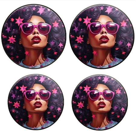 

BaHomeck Electric Stove Burner Covers Set of 4 Round Metal Gas Stove Burner Covers 8 Inch and 10 Inch Kitchen Decor Beautiful Black Woman With Curly Hair And Pink Sunglasses