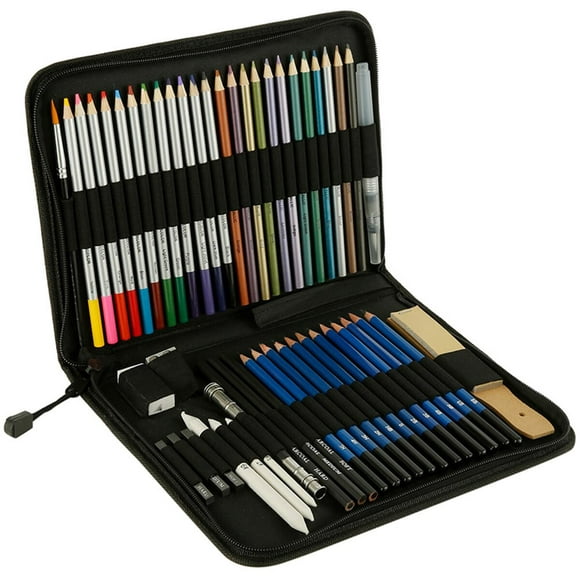 EIMELI 51Pcs ketch Pen Set Crayon de Couleur Set Crayons d'Aquarelle Professionnels avec Crayon Taille-Crayon Papier de Verre Peinture Bâton Caoutchouc Riche Accessoires de Soutien Adultes Enfants Crayons d'Art pour Co