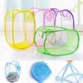 thumbnail image 2 of Foldable Up Easy Open Mesh Laundry Clothes Hamper Basket for College Dorm (Pink), 2 of 2