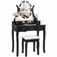 thumbnail image 5 of Makeup Vanity Table Set with 360° Rotatable Oval Mirror, 5 Drawers, Dressing Table with Padded Stool for Bedroom,Black, 5 of 10
