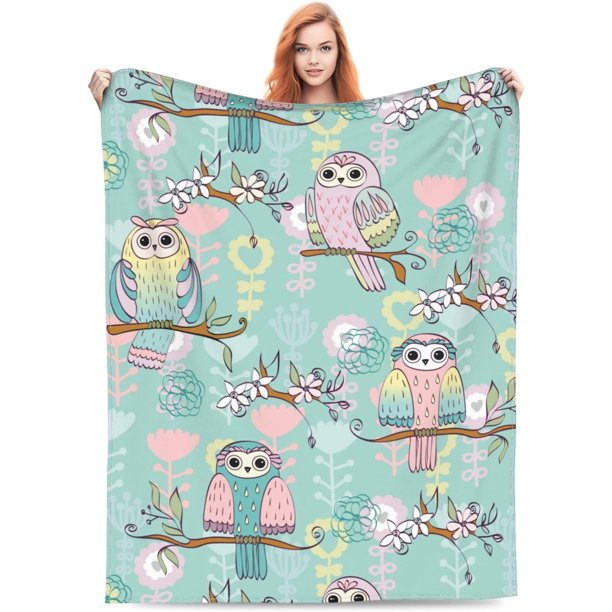 Bonita manta de búho, regalo para mujeres adultas y mamás, cama para sala de estar, ropa de cama, sofá, suave, cálida, ligera, acogedora, búhos sentados en las ramas, mantas, decoración navideña para