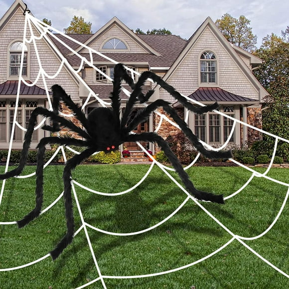 79'' Halloween Giant Spider Decorations with 200‘’ Halloween Spider Web, Fake Scary Hairy Spiders Props for Halloween Decorations Indoor Outdoor Halloween Decor Yard Party Supplies Decoration